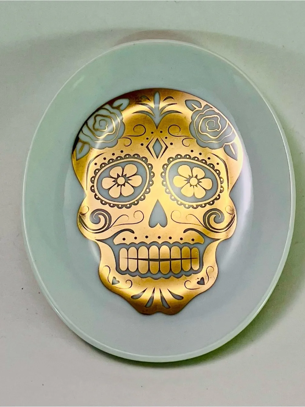 Set - 4 Paper Source Trinket Plates White Gold Skull Day Of The Dead  Halloween
